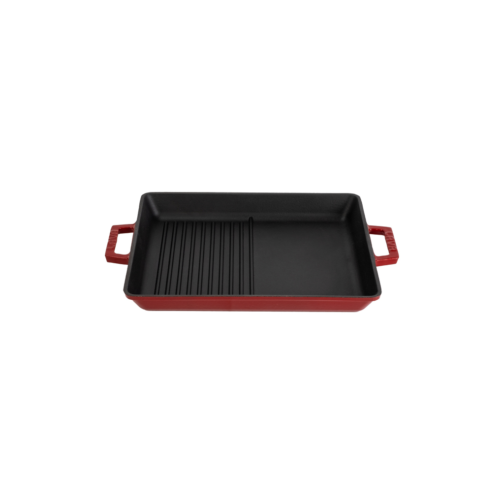 Lava Cast Iron Rectangular Hybrid Grill Pan with Solid One-Piece Double Handles – 26x32 cm